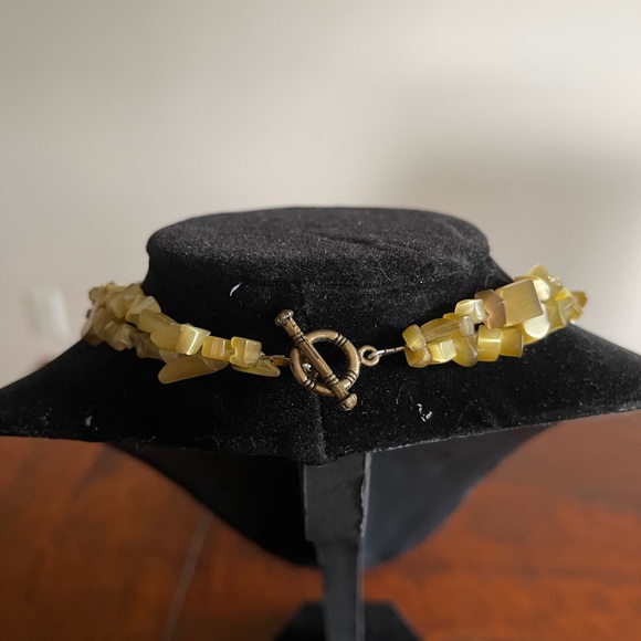 Cat eye glass beads choker stars flower brass toggle clasp yellow brown - Picture 3 of 5